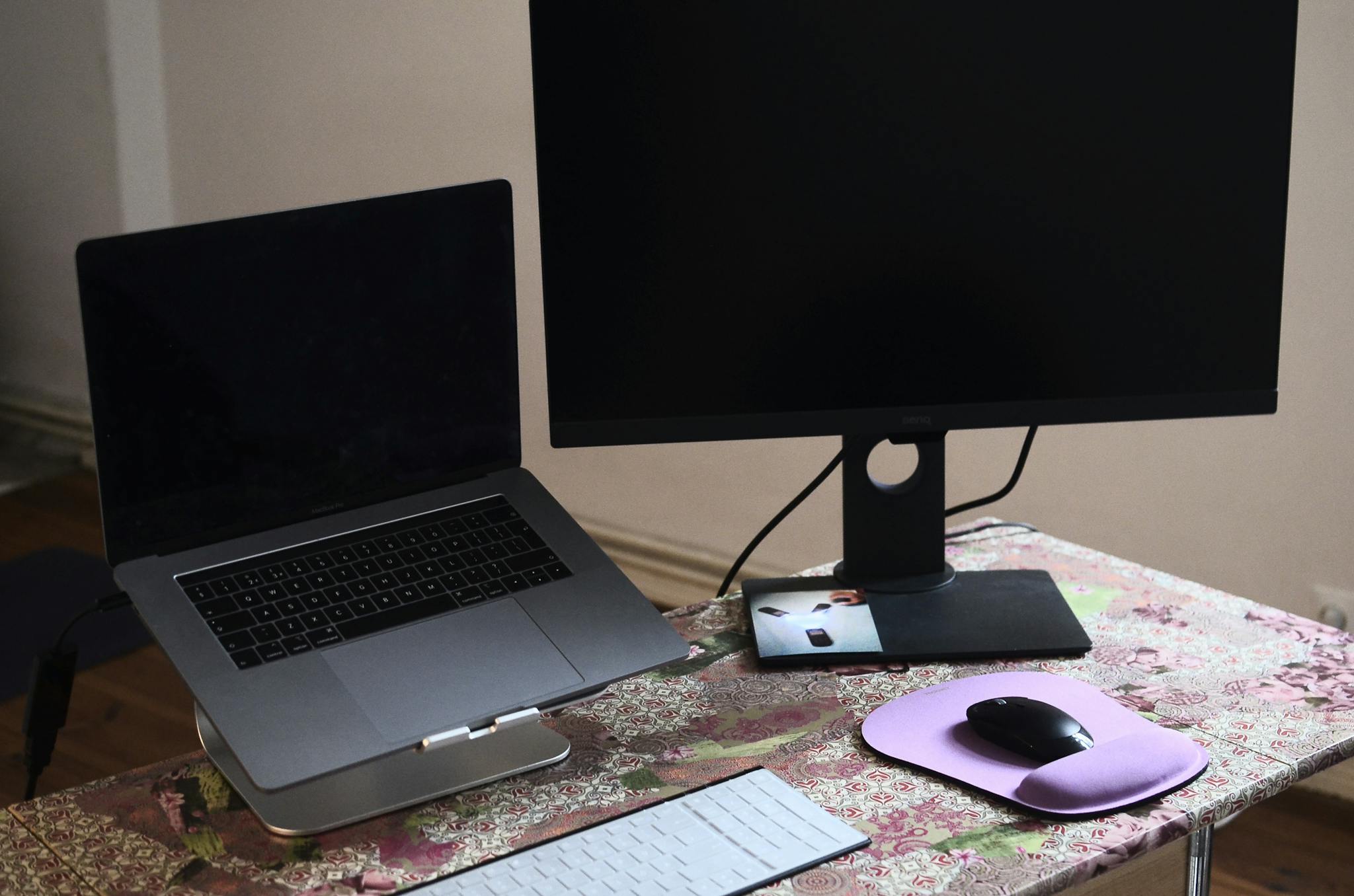 Laptop and monitor on desk